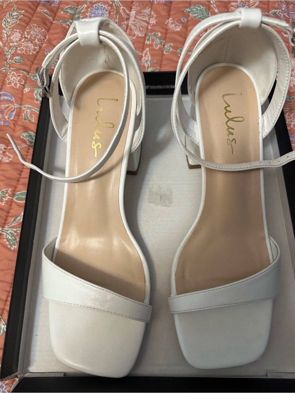 Lulu's White Ankle-Tie Square-Toe Block Heels